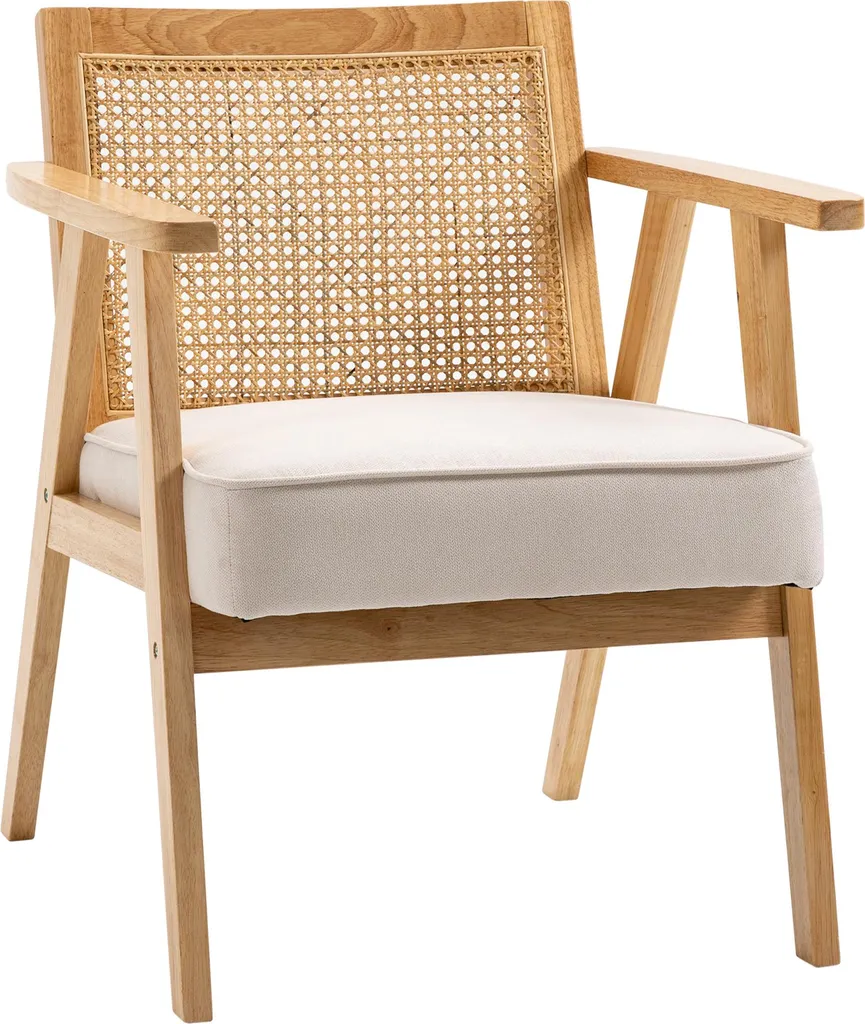 Chaise en rotin design avec dossier cannage et assise profonde beige