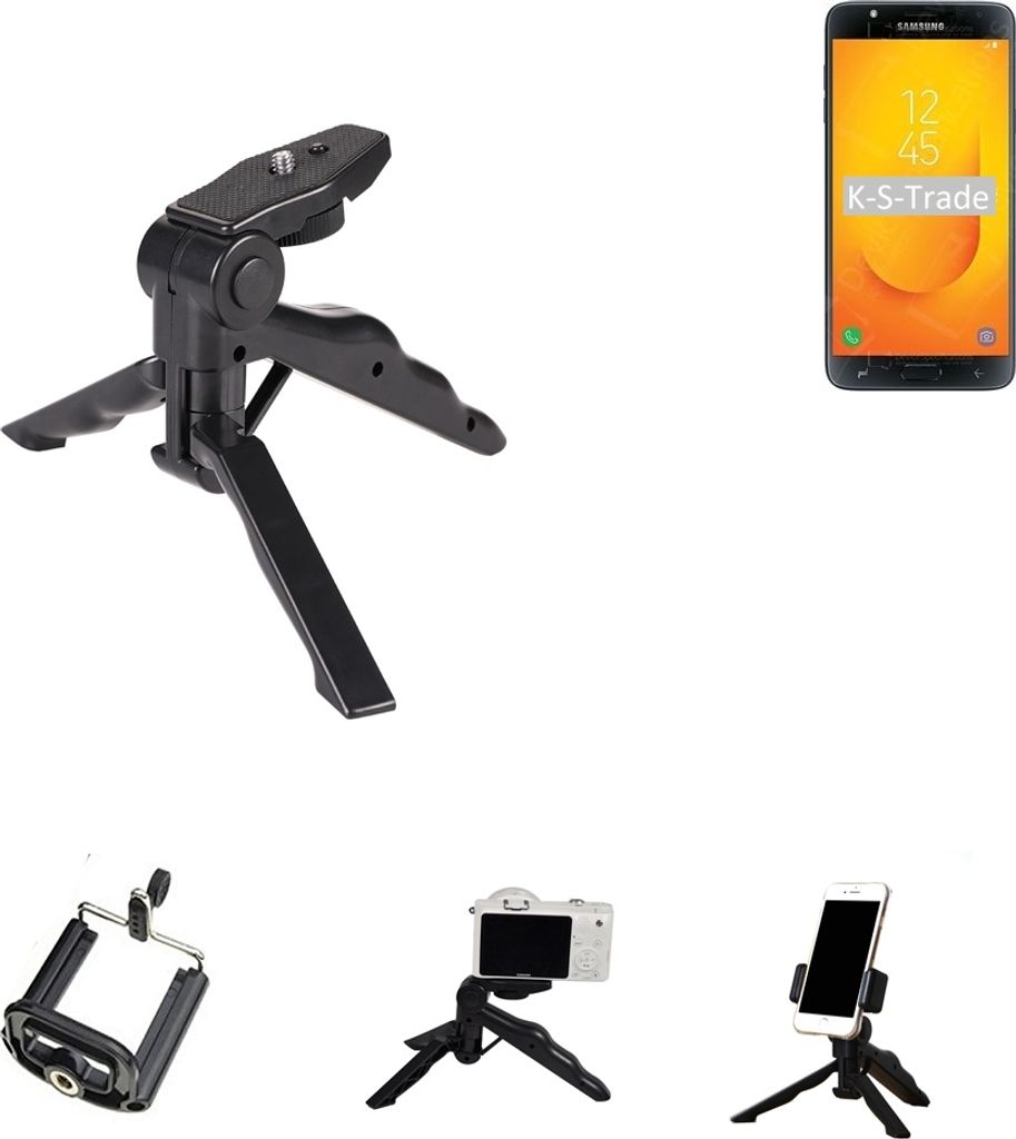 K-S-Trade Stativ Tisch-Ständer Dreibein Handy-Stativ Ständer kompatibel mit Samsung Galaxy J7 Duo (2018) Mini-Stativ Smartphone Tripod Handy-Stativ