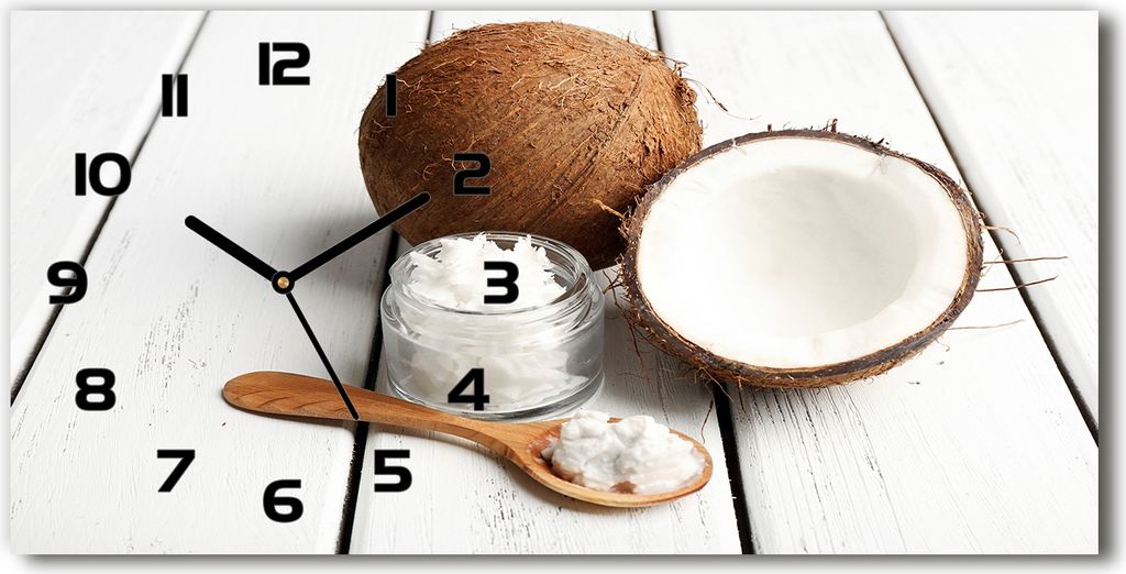 Wanduhr aus Glas – 60x30 cm - Glasbild - Glasuhr - Gehärtetes Glas - schwarze-zeiger - Kokosnussöl