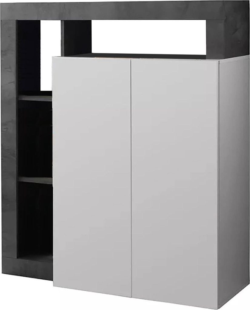 Kommode Smeraldo, Wohnzimmerbuffet, Wohnzimmer-Sideboard, Moderne Küchen-Speisekammer, Italy, 108x42 h127 cm, Glänzendes Weiß und Schiefer