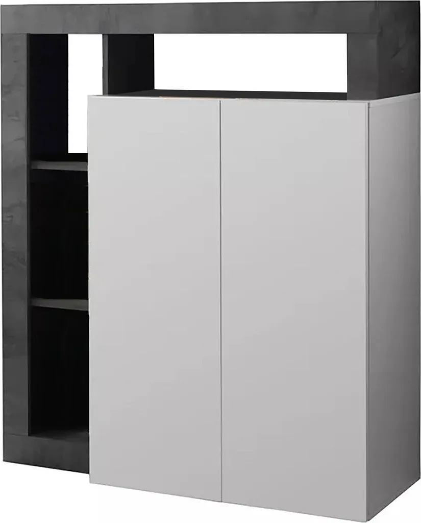 Buffet haut laqué blanc avec 5 étagères de rangement Smeraldo