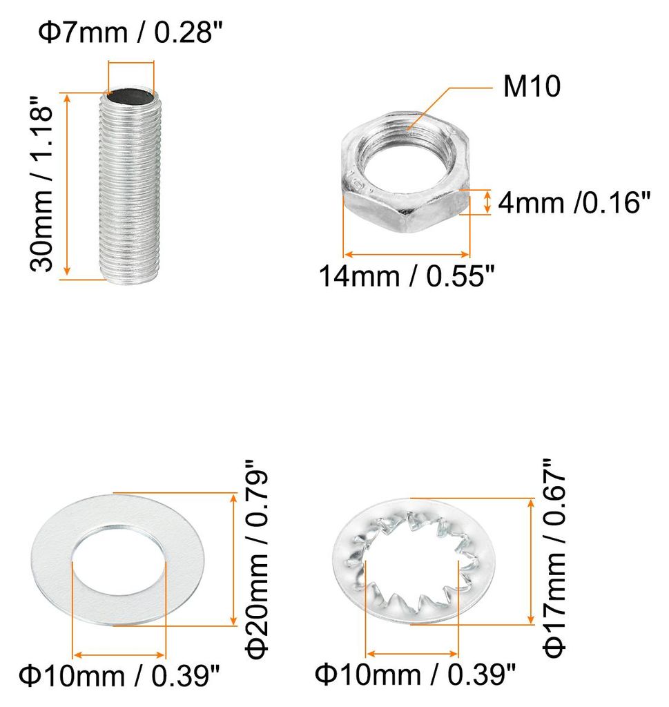 M10 Gewinde 1.18" Lampe Leitung Kit mit Schloss Muttern Unterlegscheiben Verschlš¹sse Sortiment Hardware fš¹r Kronleuchter Deckenlicht DIY Verz...