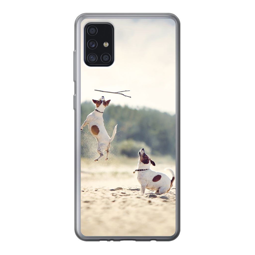 MuchoWow Handyhülle Schutzhülle Hülle für Samsung Galaxy A52 5G Hund - Zweig - Sand Silikon Softcase Handy Hülle - Umschlag
