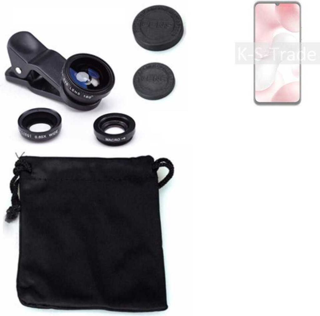 K-S-Trade Smartphone Kamera Linsen Set Kompatibel mit Xiaomi Mi 10 Lite Zoom Edition 3in1 Clip-On Kamera Adapter Macro Weitwinkel FishEye Fischauge