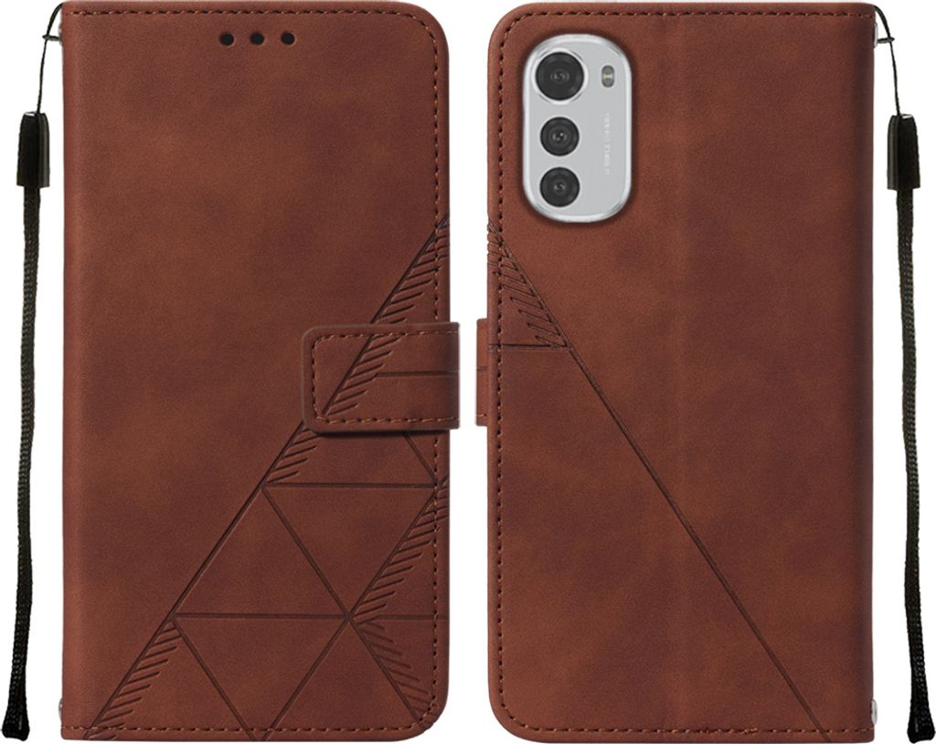 Moto E32 Hülle, Schlank Prägung Flip Leder Kartenfächer Schutzhülle mit Ständer für Motorola Moto E32 Braun