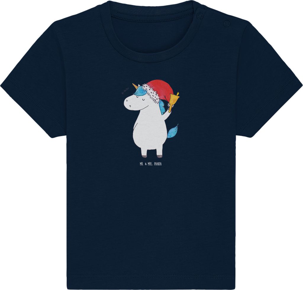 Mr. & Mrs. Panda Organic Baby Shirt Einhorn Weihnachtsmann 6. - 12. Monat - French Navy - Geschenk, Kinder Oberteil, Unicorn, Schokolade, Babyshirt...