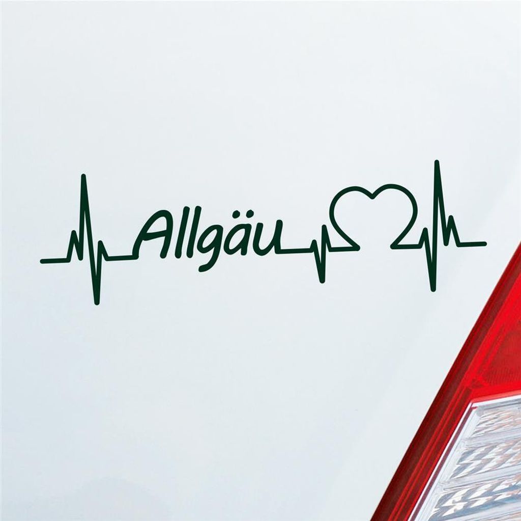 Auto Aufkleber Allgäu Puls Herzschlag mit Ferien Region Motiv 19x6 cm Dunkelgrün Sticker Heckscheibenaufkleber