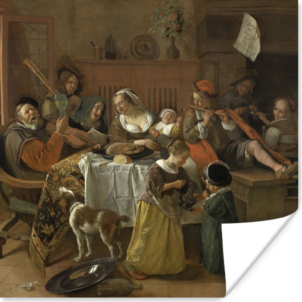 MuchoWow Poster Der lustige Haushalt - Jan Steen 100x100 cm - Babyzimmer