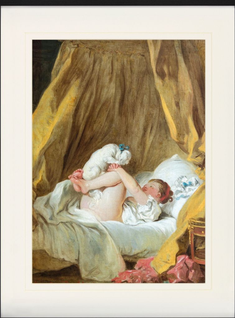 Jean-Honoré Fragonard Gerahmtes Bild Mit Edlem Passepartout | Wand-Bilder | Im Bilderrahmen - La Gimblette, Mädchen Mit Hund, 1770-1775 (80 x 60 cm)