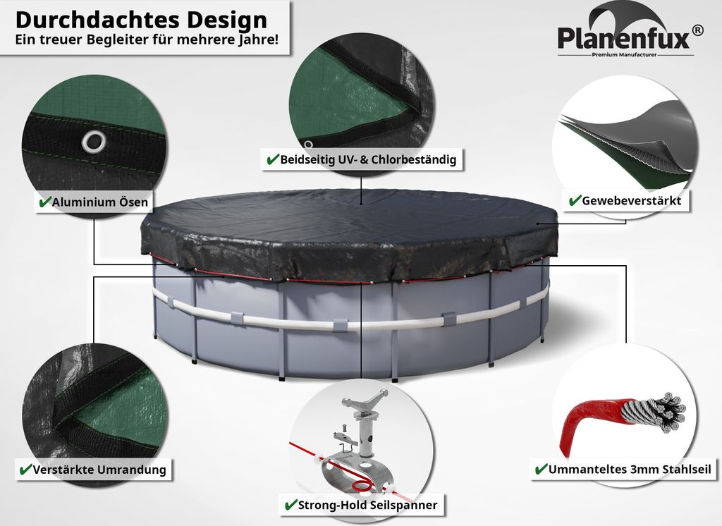 Planenfux® Pool Abdeckplane für Ø 366 - 400 cm Rundpools | Produktbild 6