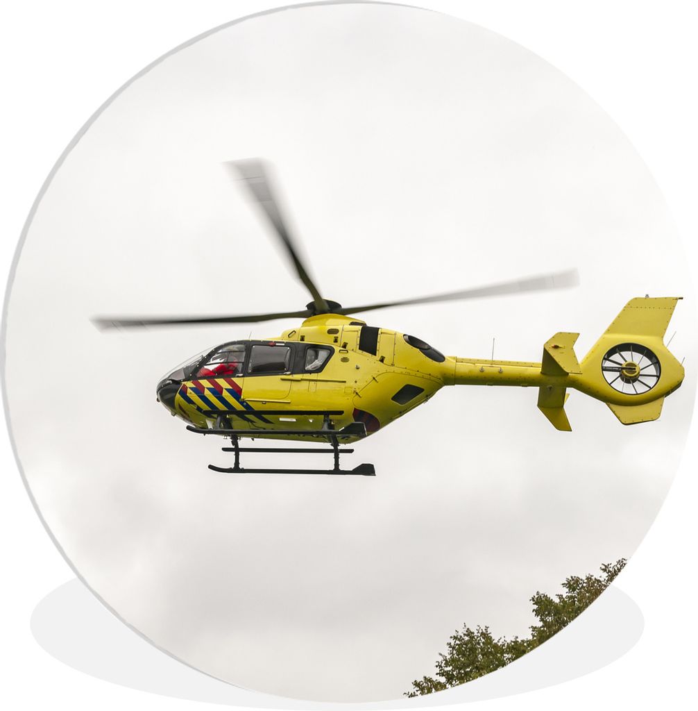 MuchoWow Rundes Wandbild - Runde Bilder Gelber Trauma-Hubschrauber Ø 90 cm Kreis Wanddekoration Kunststoff - Wandkreis - Wandschmuck - Wand-Krei...