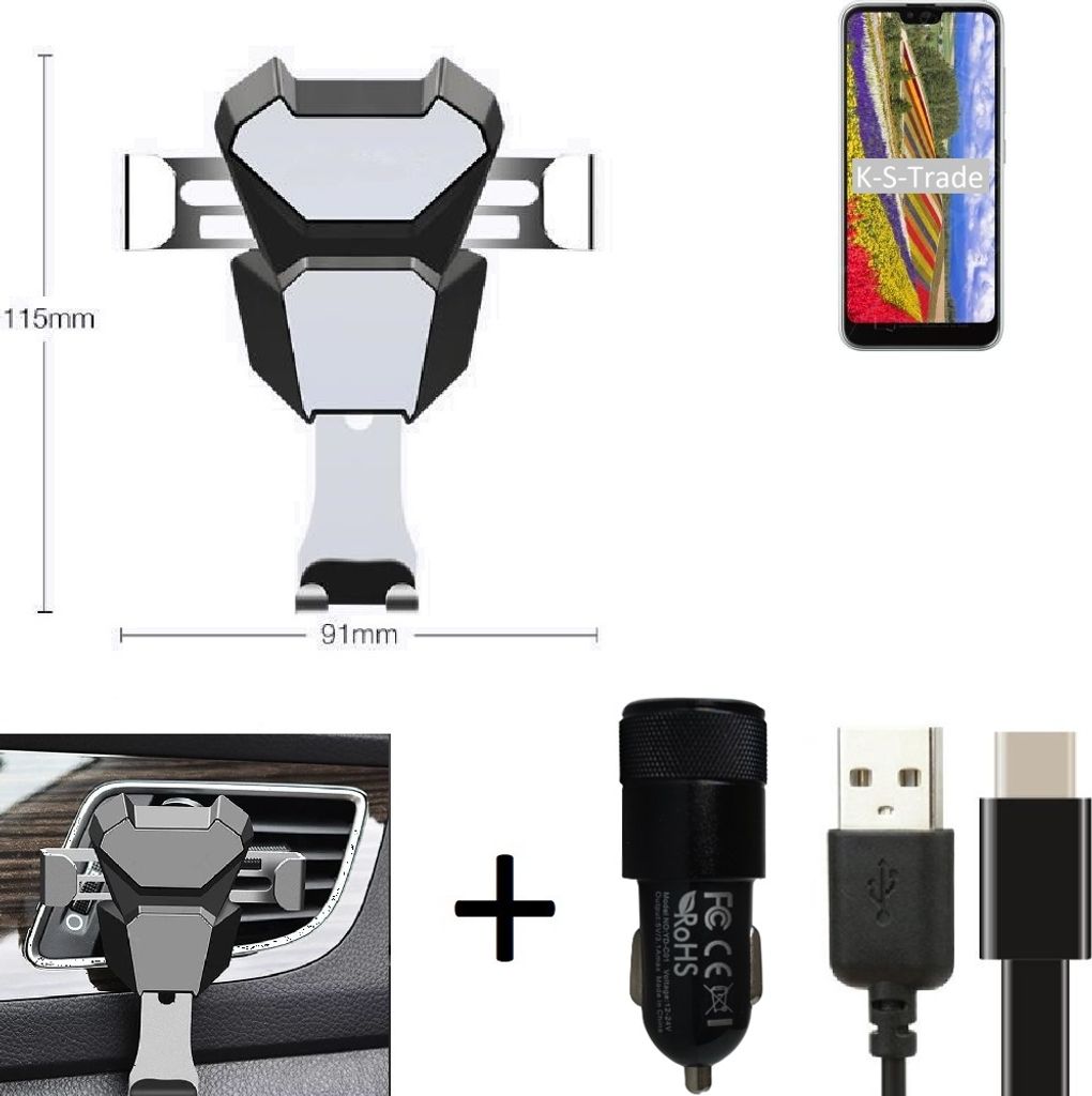 K-S-Trade Lüftungsschlitz Halterung kompatibel mit Kyocera GRATINA KYV48 Lüftungshalterung Lüftungsgitter schwarz-silber Auto-Halterung Smartphone