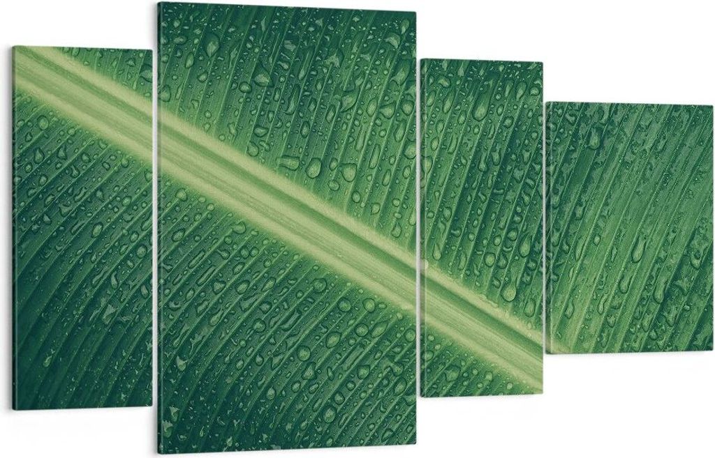 Bild auf Leinwand - Leinwandbild - 4 Teile - Makro Blatt Tropfen - 120x70cm - Wand Bild - Wanddeko - Wandbilder - Leinwanddruck - Bilder - Wanddeko...