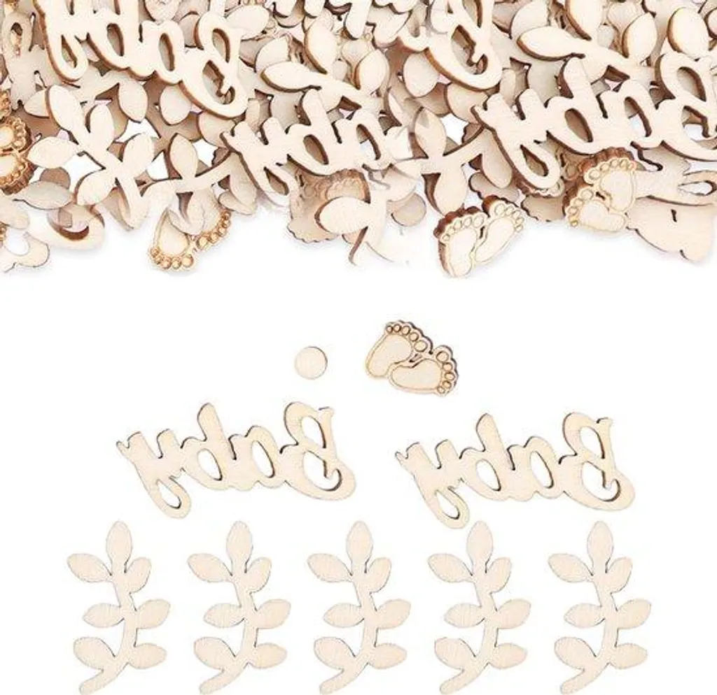 Lot de 100 Confettis de Table Pieds en Bois Sauge pour Baby Shower