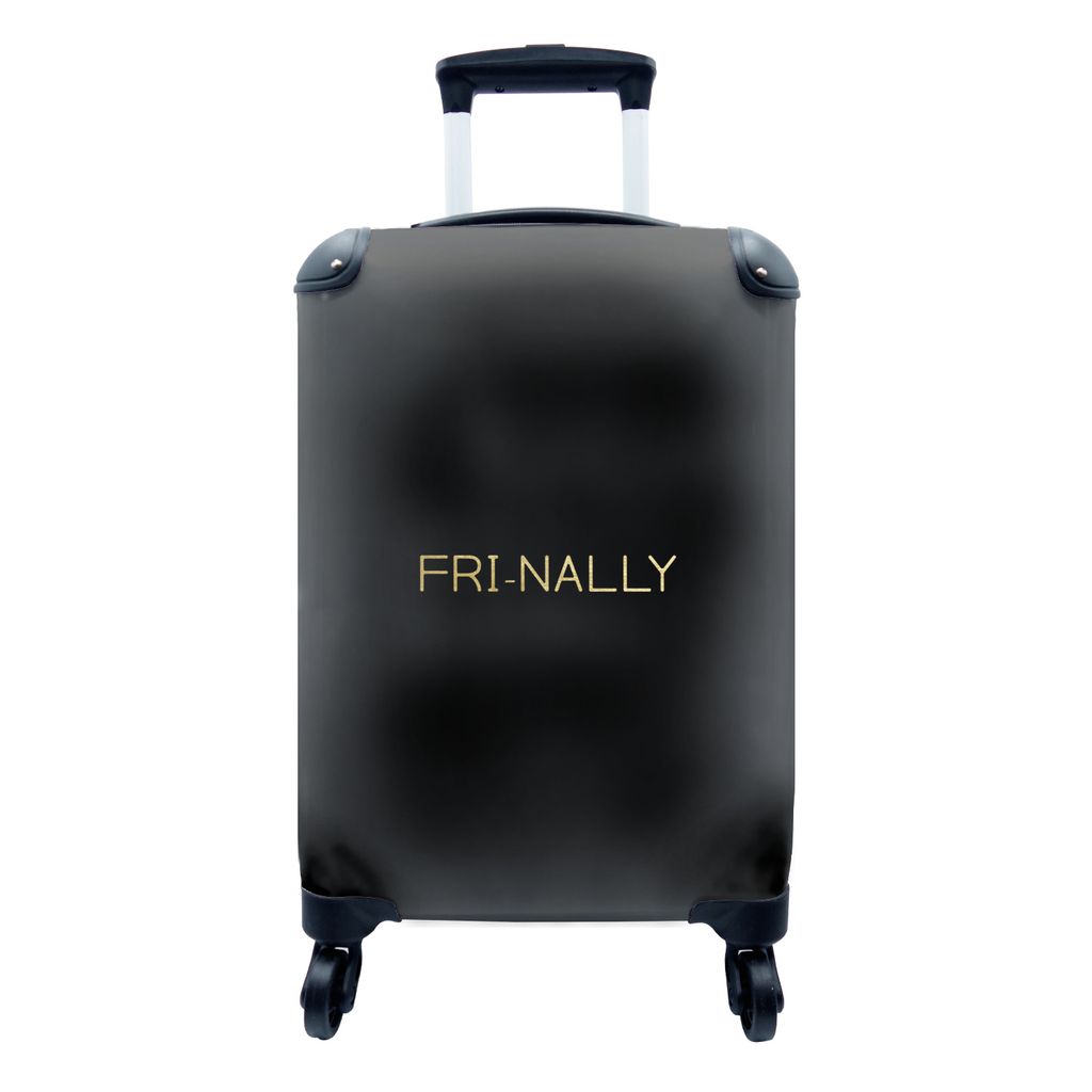 MuchoWow Koffer Handgepäck Trolley Rollkoffer Kleine Reisekoffer mit 4 Rollen - Zitat - Freitag - Gold - Schwarz - Cabin Size < 55x40x23 cm & 55...