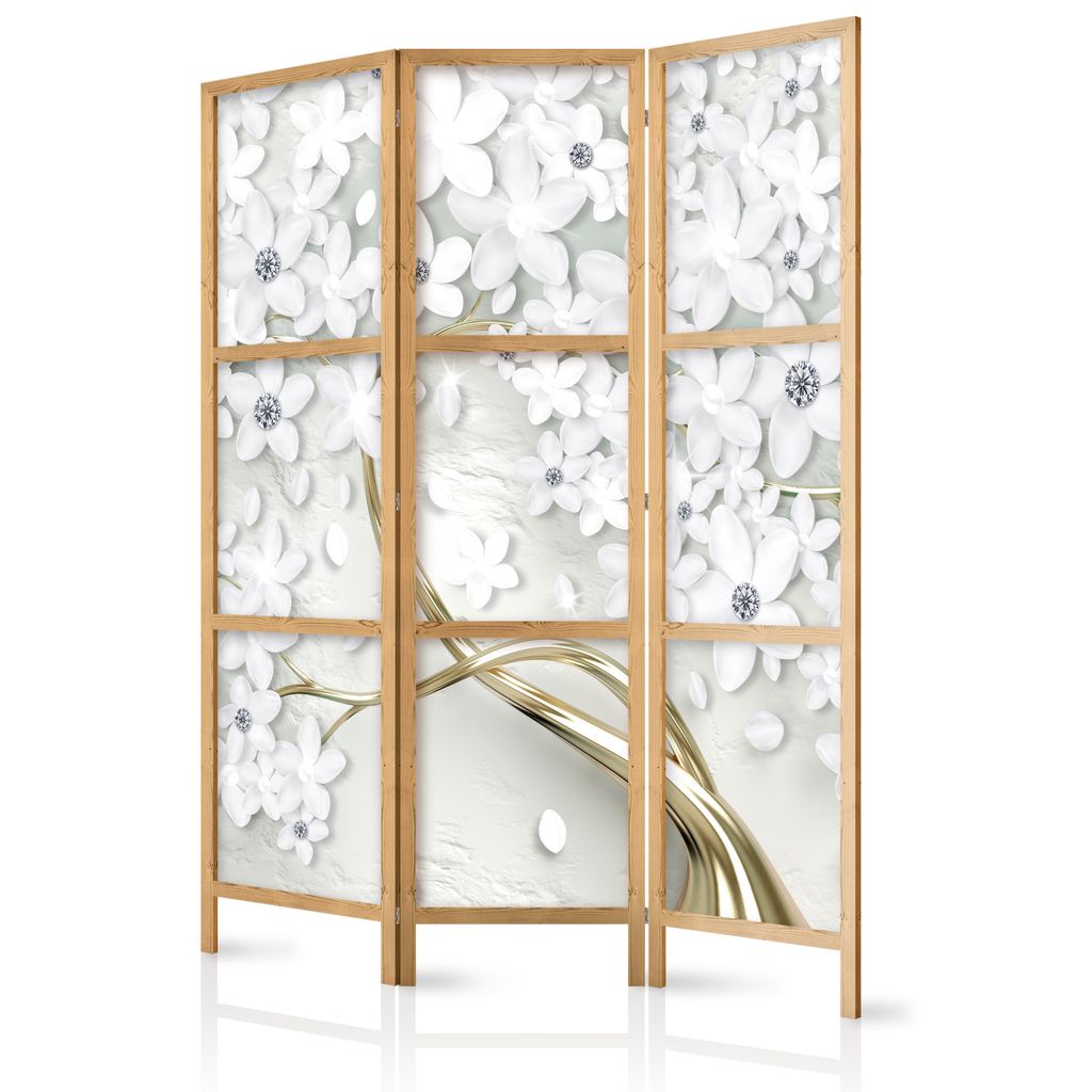 Paravent 135x171 cm 3-teilig einseitig eleganter Sichtschutz Raumteiler Trennwand Raumtrenner Holz Design Motiv Deko Home Office Blumen Baum Abstra...