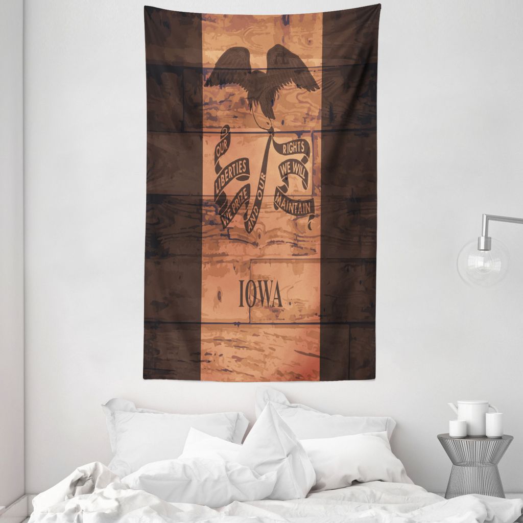 ABAKUHAUS Iowa State Wandteppich und Tagesdecke, Iowa-Flagge auf Holzplanken aus Weiches Mikrofaser Stoff Waschbar ohne Verblassen Digitaldruck, 14...