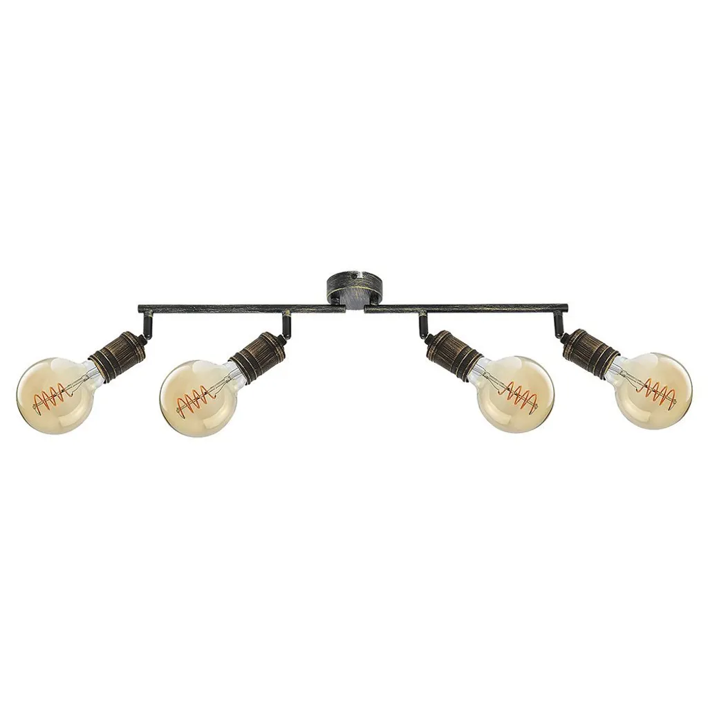 Plafonnier 4 Spots Orientables E27 Doré Fidel au Design Industriel 74cm