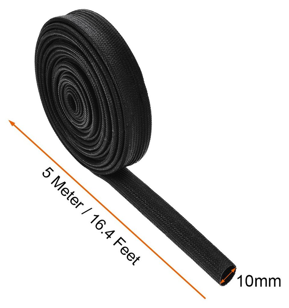 5m Kabelschlauch Schwarz Gewebeschlauch 10mm Innendurchmesser Kabelschutzschlauch Selbstschlie?end Silikon Glasfaserschlauch Gewebter Kabelmantel f...