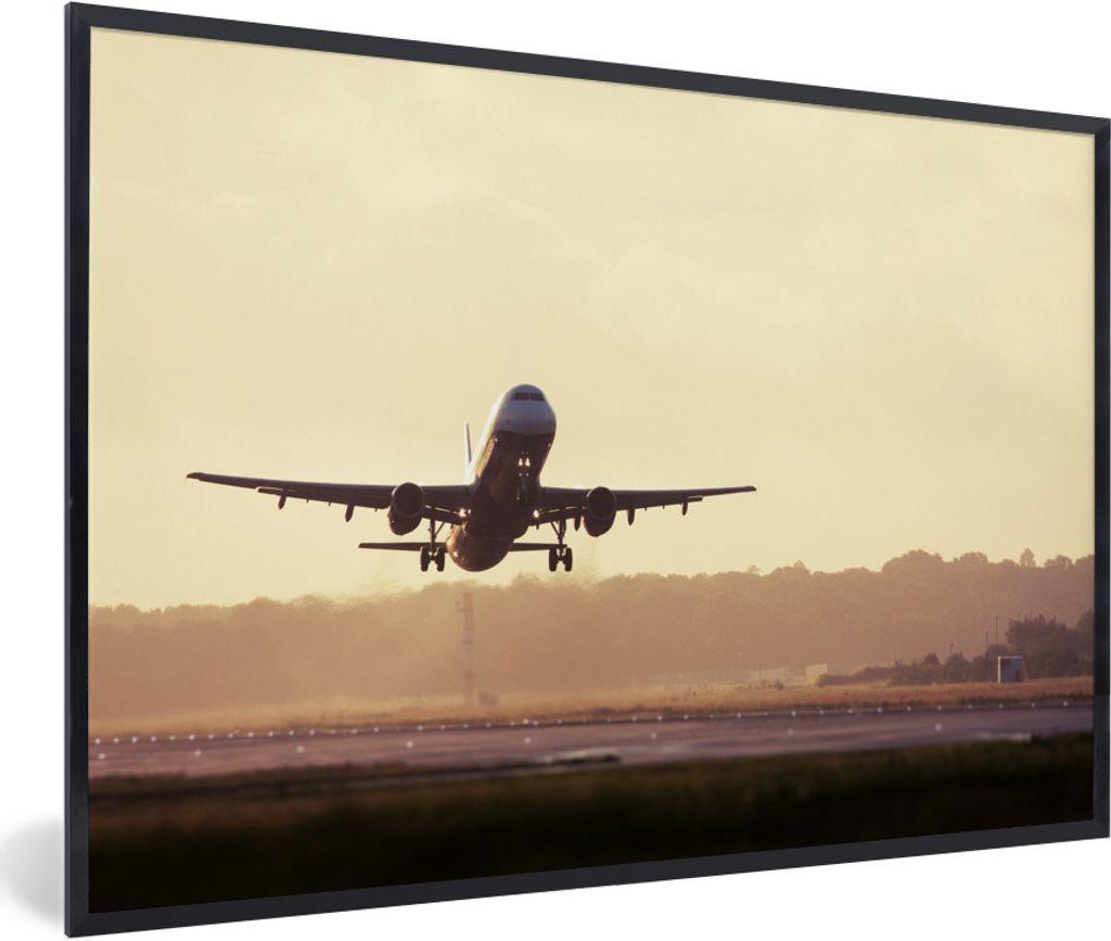 MuchoWow Gerahmtes Poster Ein Flugzeug, das gerade abhebt 30x20 cm - Poster mit Schwarzem Bilderrahmen Wandposter Rahmen Foto Bilder - Kunstdruck...