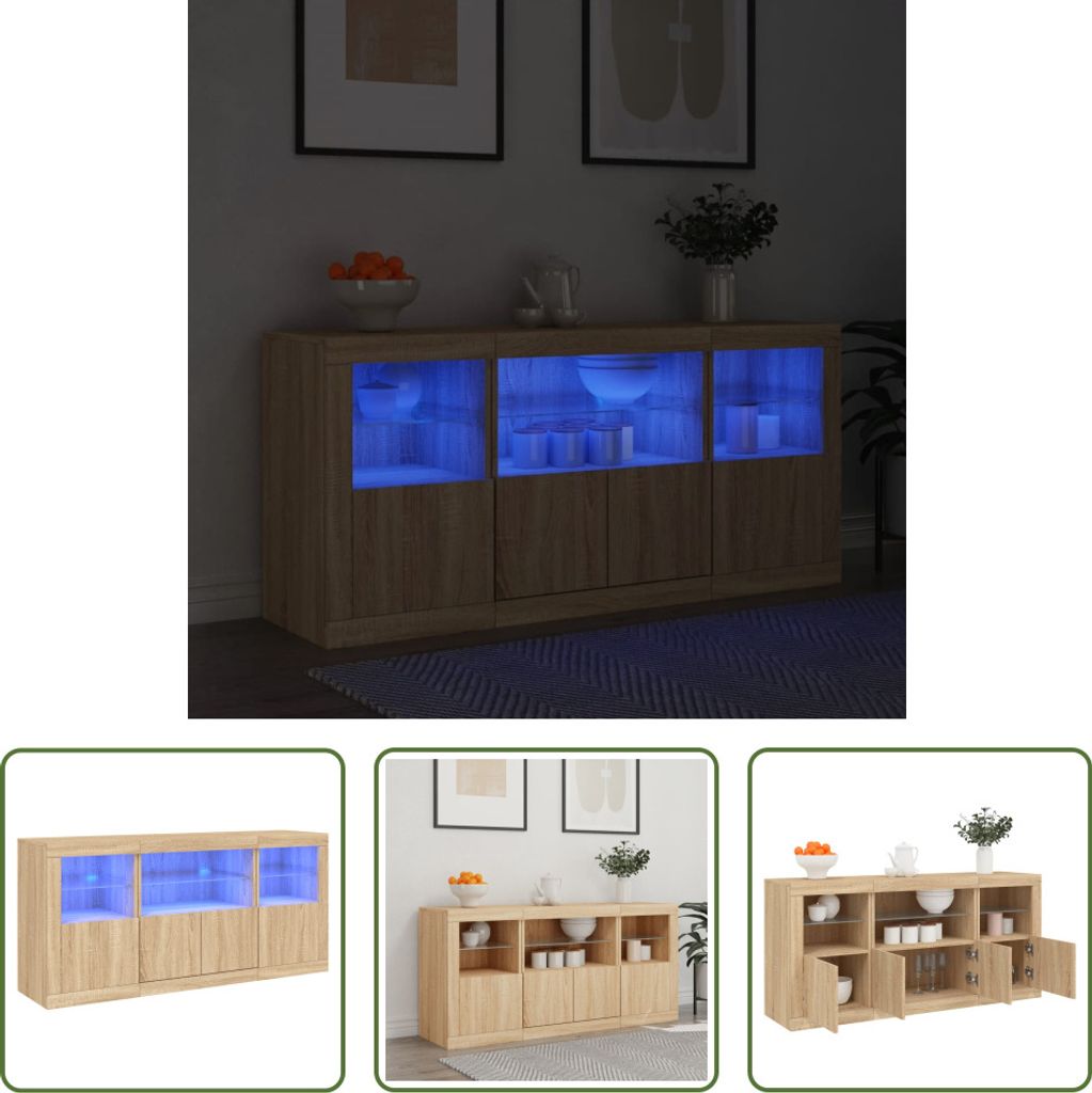 The Living Store Sideboard mit LED-Leuchten Sonoma-Eiche 142,5x37x67 cm