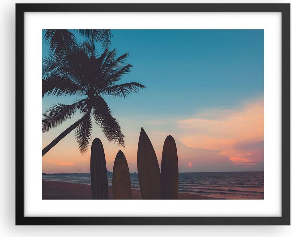 Gerahmtes Poster - Schwarzer Rahmen - Strand Meer Palme - 50x40 cm - Wand Bild - Wanddeko - Wandbilder - Kunstposter - Wandposter - Bilderrahmen - ...