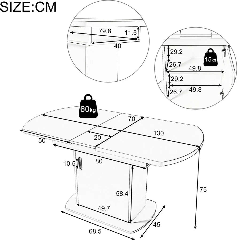 Table ovale extensible 110/130 cm blanc et or style moderne minimaliste - 6