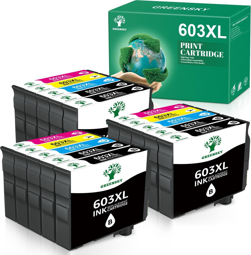 12er Greensky 603XL Druckerpatronen Ersatz für Epson 603 XL Tintenpatronen Multipack Kompatibel für Epson Expression Home XP-3100 XP-4100 XP-2100...