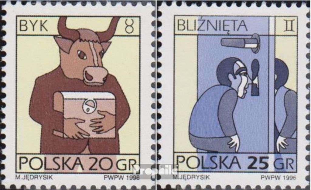 Briefmarken Polen 1996 Mi 3583y,3587y (kompl.Ausg.) floureszeirendes Papier postfrisch Tierkreiszeichen