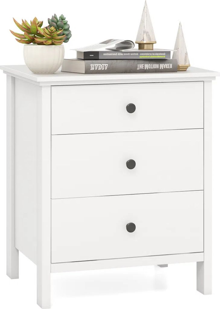 KOMFOTTEU Kommode mit 3 Schubladen, Sideboard klein aus Holz, Schubladenschrank 56 x 45 x 66 cm Aufbewahrungsschrank für Schlafzimmer Wohnzimmer B...