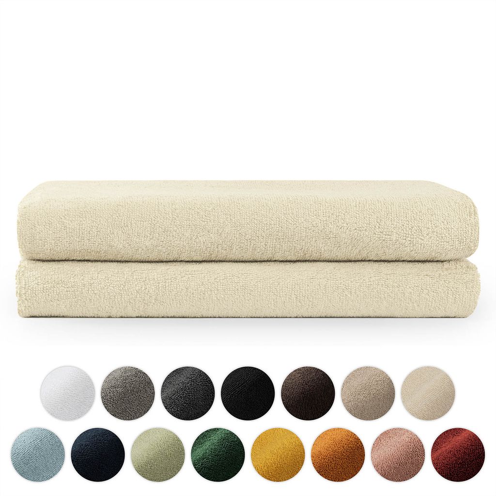 Blumtal Premium Frottier Handtücher Set mit Aufhängschlaufen - Baumwolle , weich, saugstark - 2X Badetuch (70x140 cm), Sand (Beige)