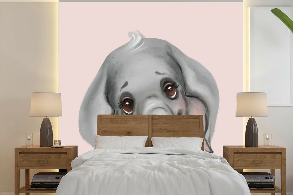 MuchoWow Fototapete für Wohnzimmer oder Schlafzimmer Wandtapete Vinyl Motivtapete Elefant - Rosa - Dschungel - 350x350 cm - Schlafzimmertapete