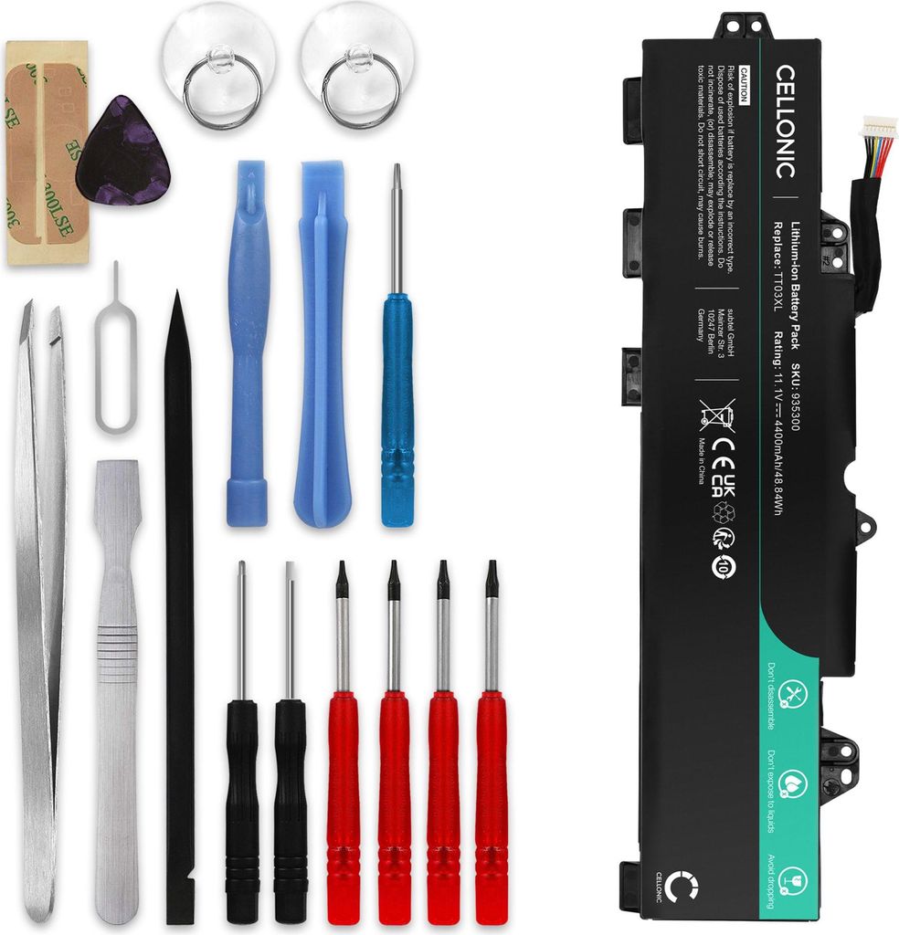 CELLONIC 1x Akku für Notebook Kompatibel mit HP EliteBook 850 G6, Elitebook 850 Gen 5, Elitebook 755 Gen 5, TT03XL - (4400mAh, 11.55V) + Werkzeug-Set