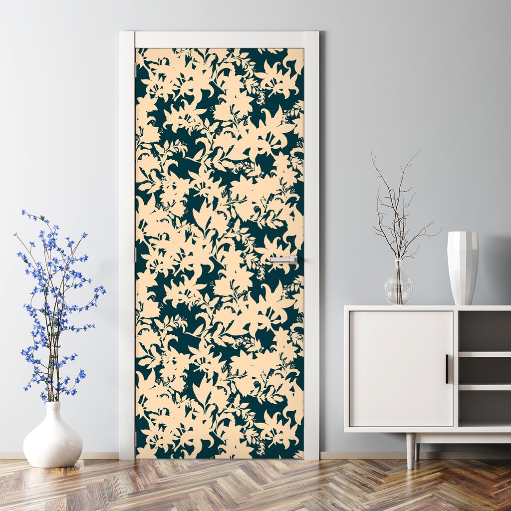 Dekorative Türposter Aufkleber selbstklebend Abnehmbarerdeko Vintage Blüten beige 77 x 200 cm