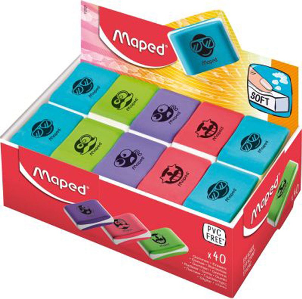 Maped Kunststoff Radierer Essentials Soft farbig Display (40 Radierer)