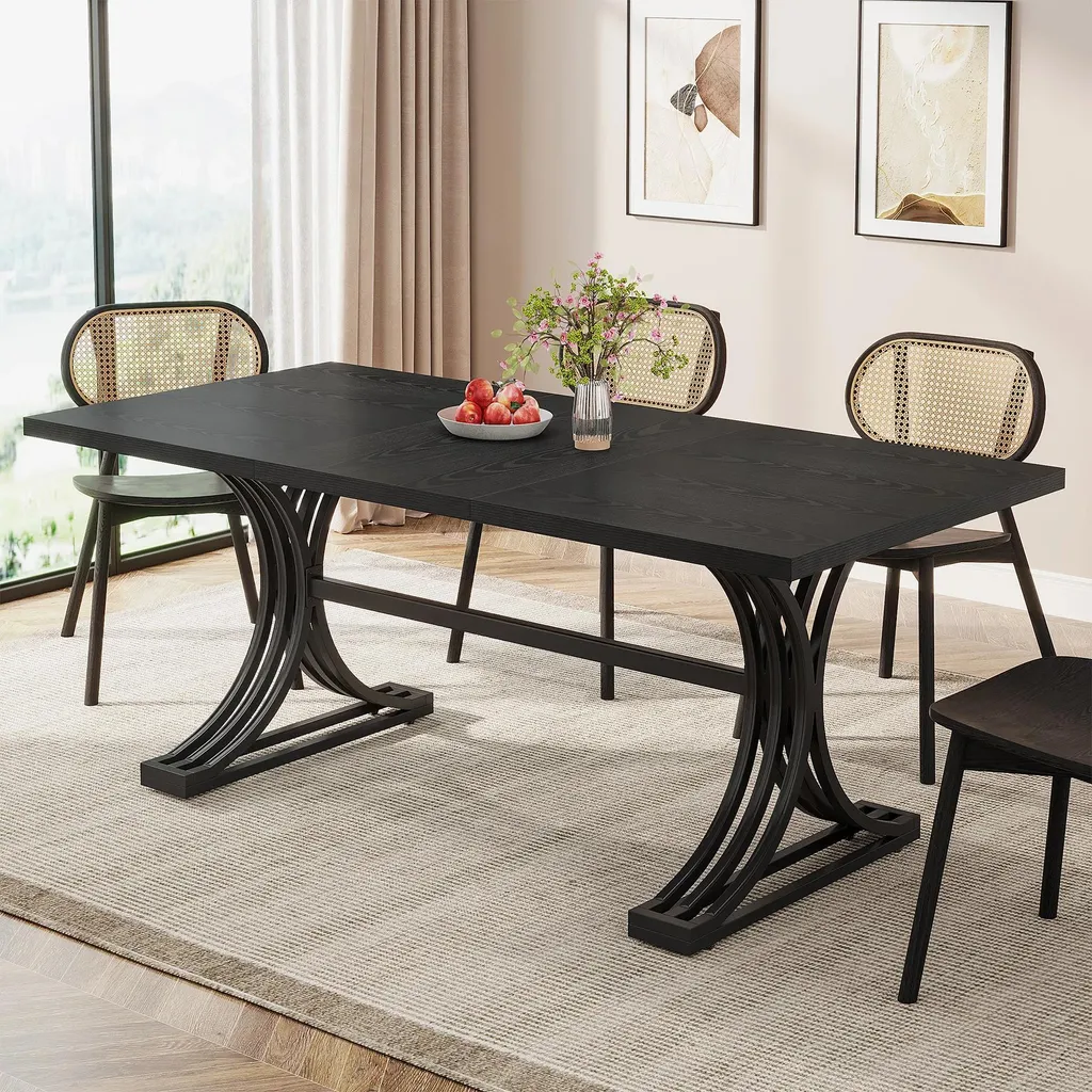 Table de salle à manger 160 cm noire style moderne pour 4 à 6 personnes