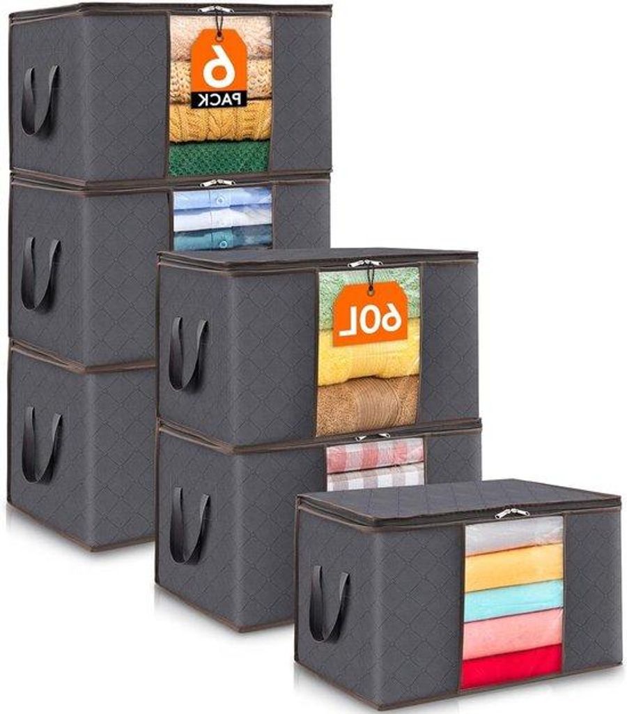 6er Kleidertasche für Kleidung, Decken und Bettwäsche - Faltbare Kleidungslager mit Stabiler Handgriff und Starker Reißverschluss - Ausblickfens...