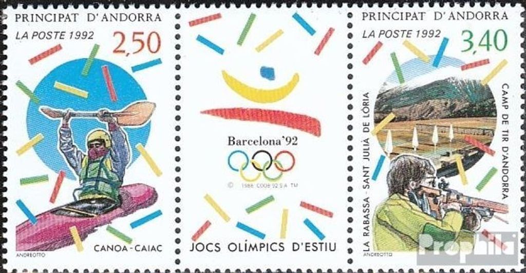 Briefmarken Andorra - Französische Post 1992 Mi 439-440 Dreierstreifen (kompl.Ausg.) postfrisch Sommerspiele