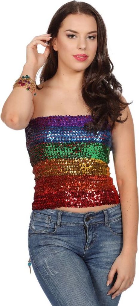 Top-Rok Pailletten Regenboog (one size)