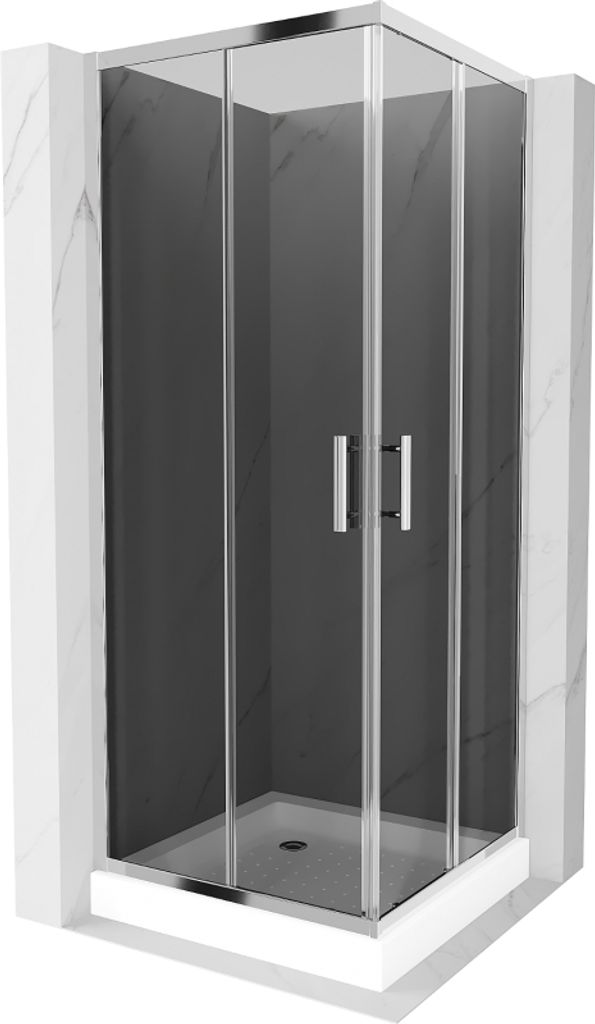 Mexen Rio quadratische Duschkabine 70 x 70 cm, Graphit, Chrom + Duschwanne Rio, Weiß - 860-070-070-01-40-4510