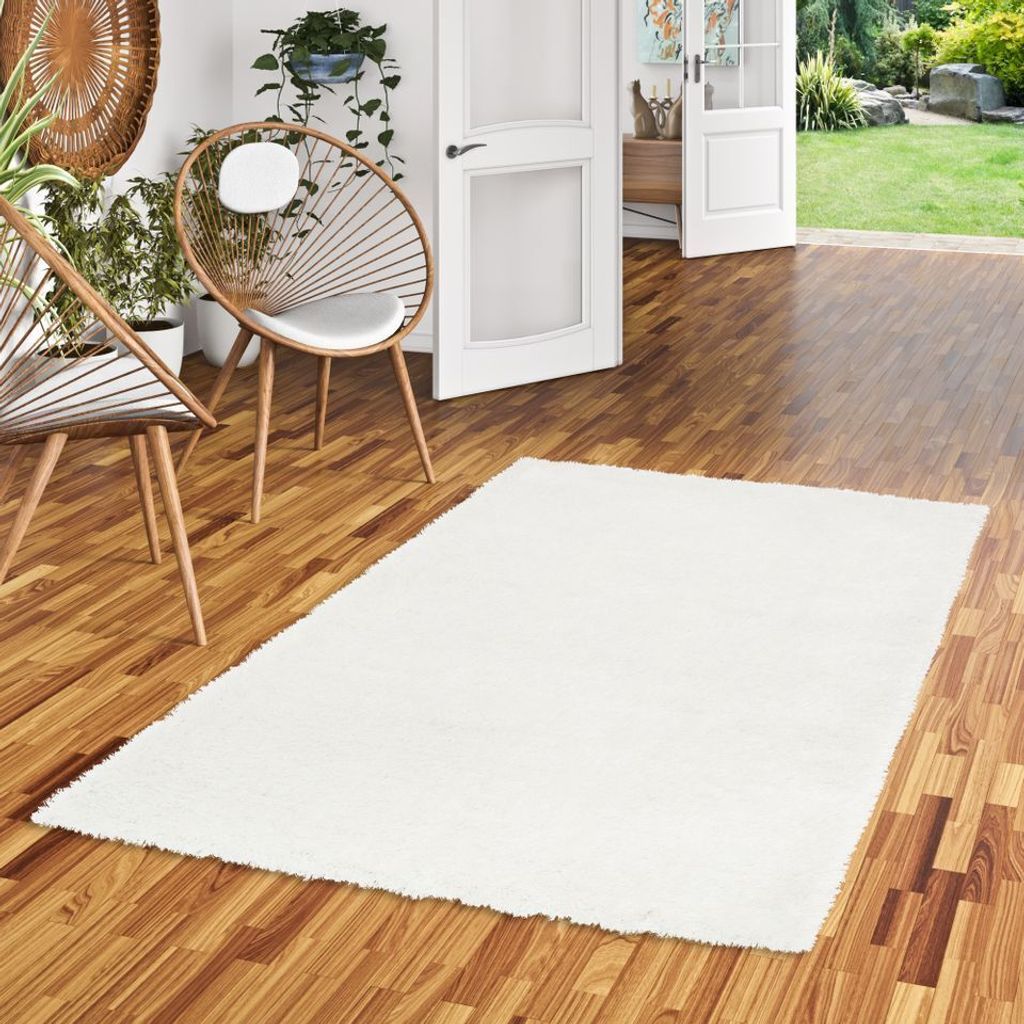 Hochflor Langflor Shaggy Teppich Glow Weiss, Größe:140x200 cm