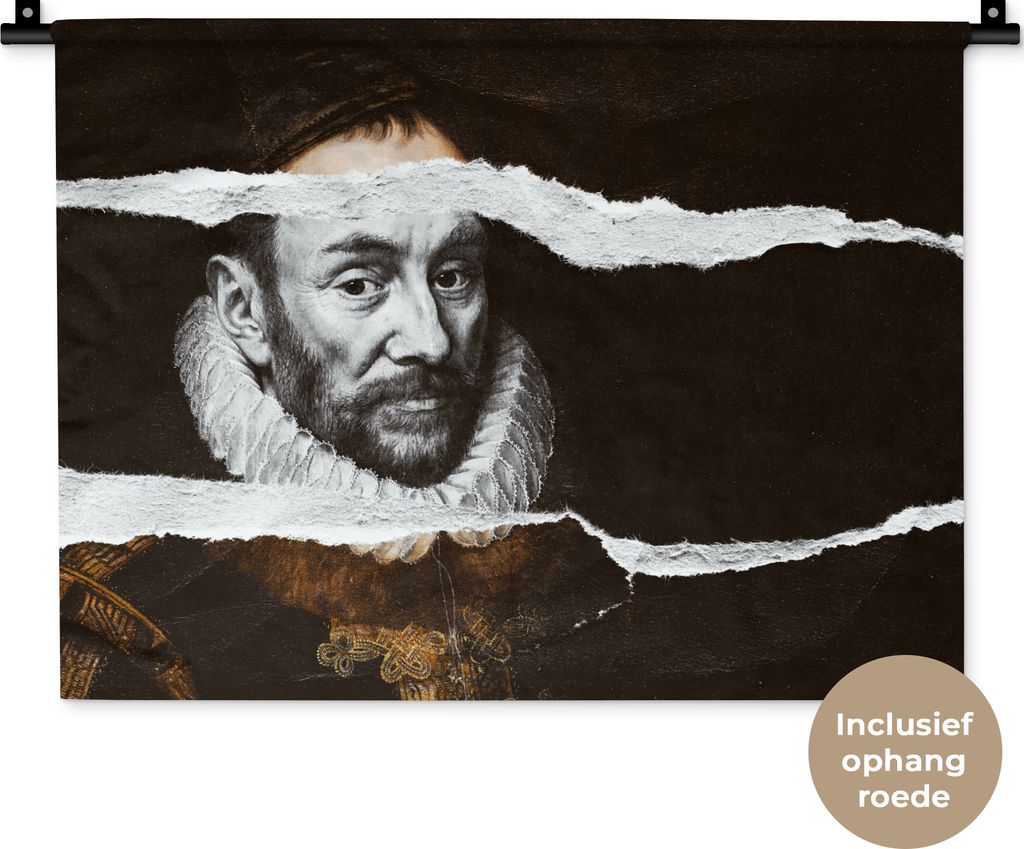 MuchoWow Wandteppich Wandbehang Wilhelm von Oranien - Alte Meister Schwarz und Weiß 60x45 cm Tapisserie Dekoration Wandtuch - Das Schlafzimmer