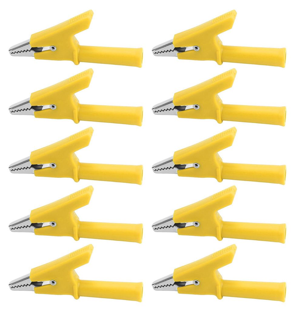 10-teiliges Krokodilklemmen-Prüfklemmen-Set (10 mm öffnung, 10 A) mit 4-mm-Buchse, gelb