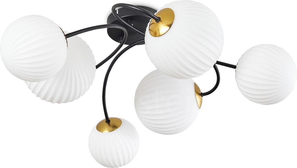 Isorella Deckenlampe aus Metall/Glas in Schwarz/Goldfarben/Milchglas