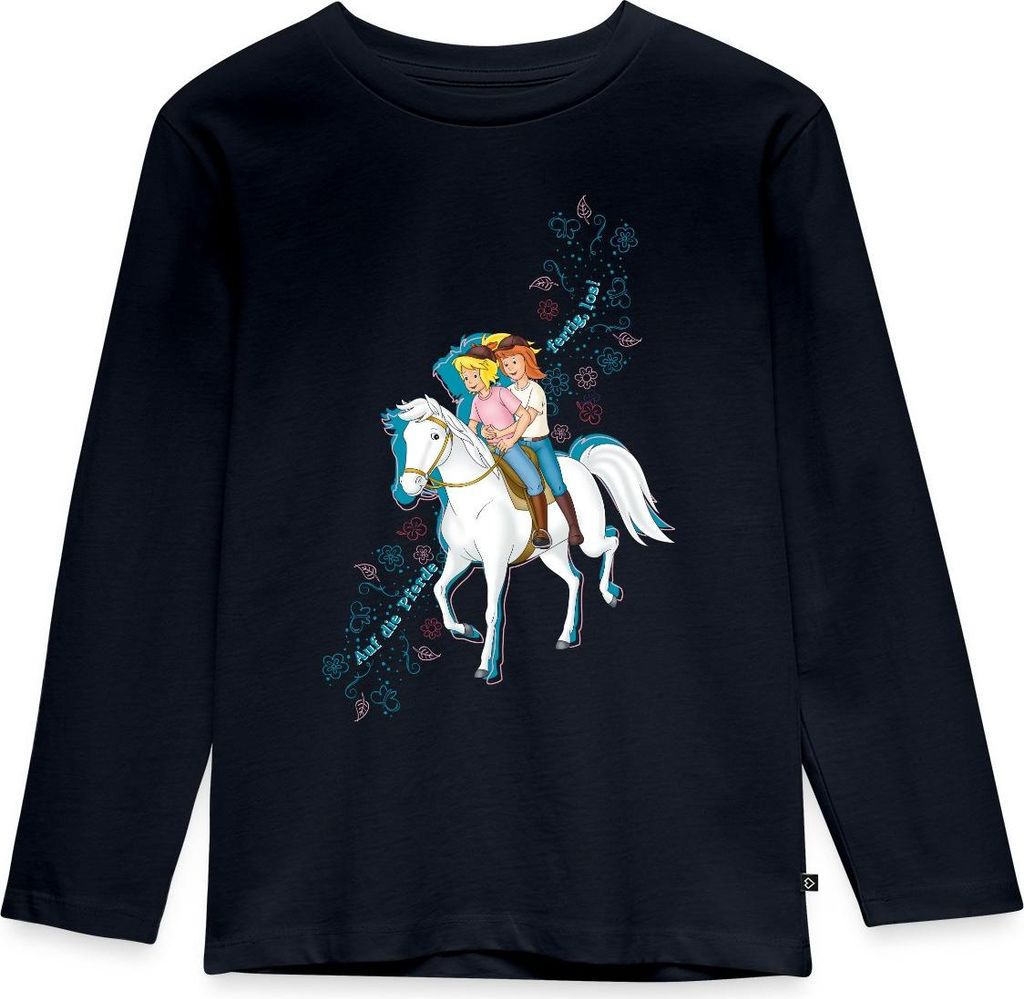 Spreadshirt Bibi Und Tina Auf Die Pferde Fertig Los Kinder Premium Langarmshirt, 110/116 (4 Jahre), Navy