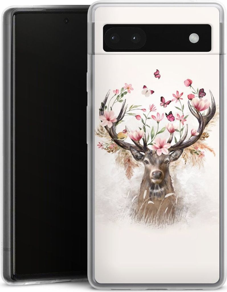 DeinDesign Slim Hülle für Google Pixel 6a Silikon Case Ultra Dünn Handyhülle Blumen Hirsch Tiere