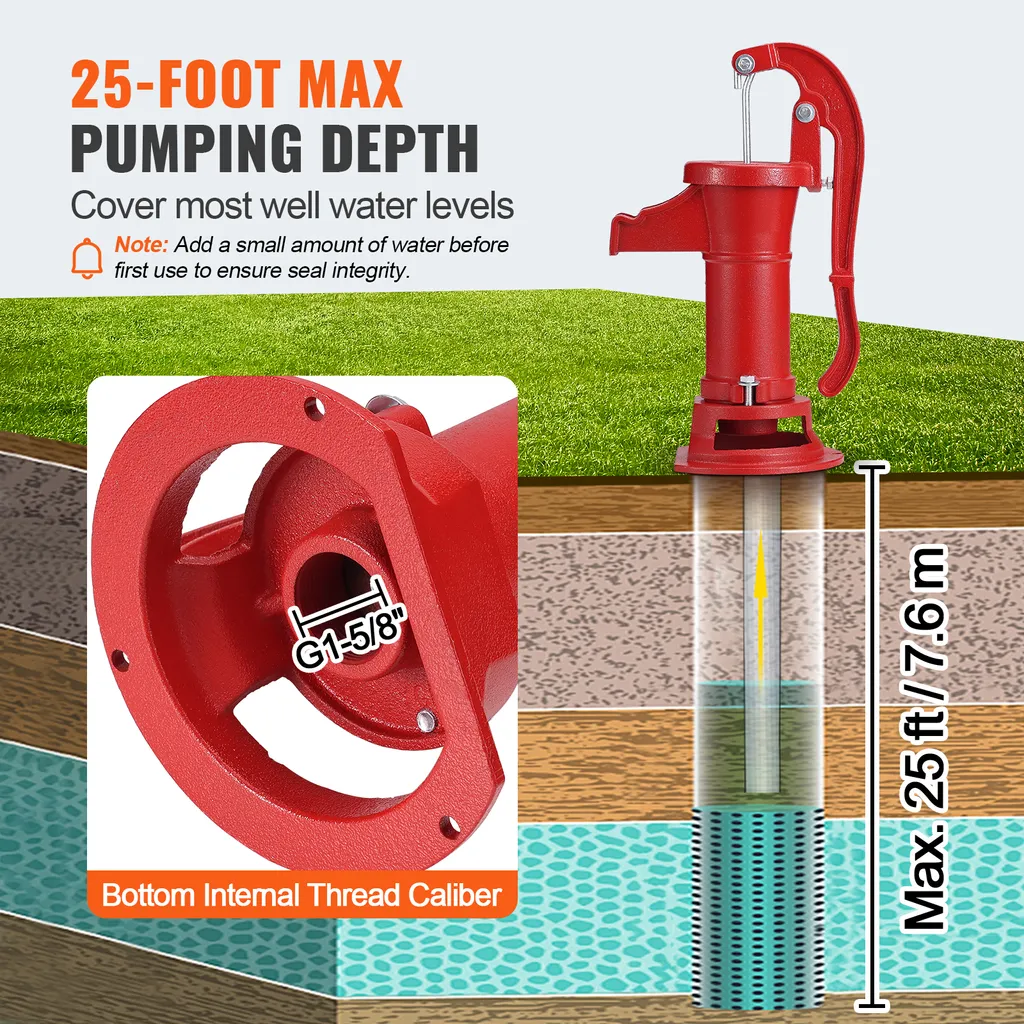 Pompe Manuelle en Fonte Rouge - Solution Anti-Panne pour Puits et Cour