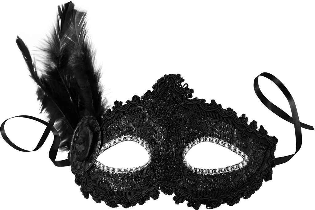 Venezianische Maske mit seitlicher Feder - schwarz Produktbild 