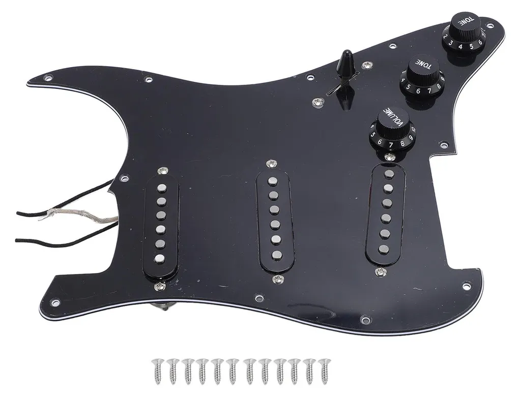 Pickguard équipé SSS précâblé noir à 11 trous pour guitare électrique ST