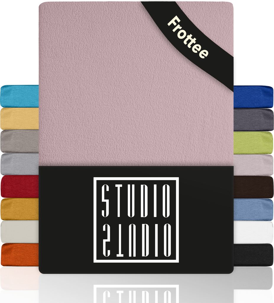 STUDIO Basic Frottee Spannbettlaken 160x200cm, Baumwolle kuschelig und weich, Markenqualität, für alle gängigen Matratzen bis 25cm Höhe - Rosa